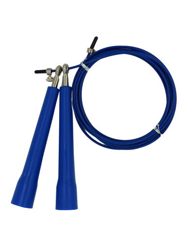 Skipping rope cable with blue plastic handle