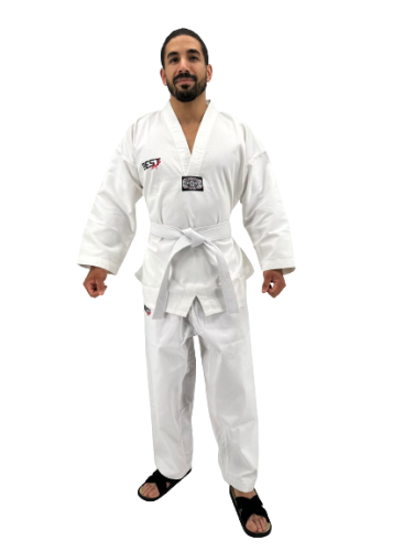 Dobok Best Angels White V collar -back with embroidery