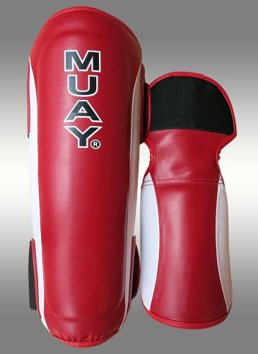 Protège tibias et pieds amovible MUAY Premium rouges/blancs - la paire